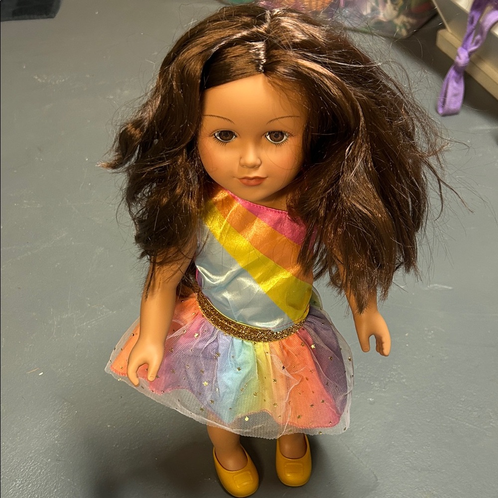 Rainbow Dress Doll with Brown Hair